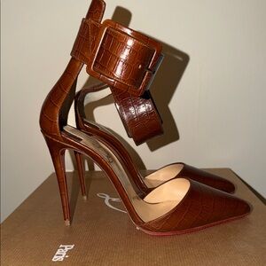 Christian Louboutin 100 Brown Crocodile-Embossed Women's Heels